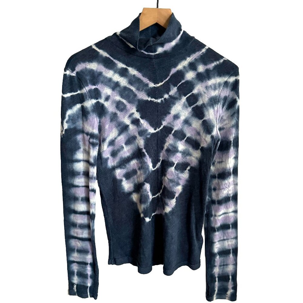 Free People Navy Tie-Dye Long Sleeve Mock Neck Tee